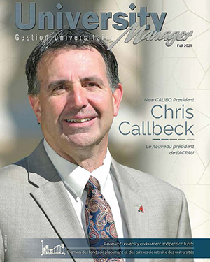 Chris Callbeck on the cover of University Manager magazine.