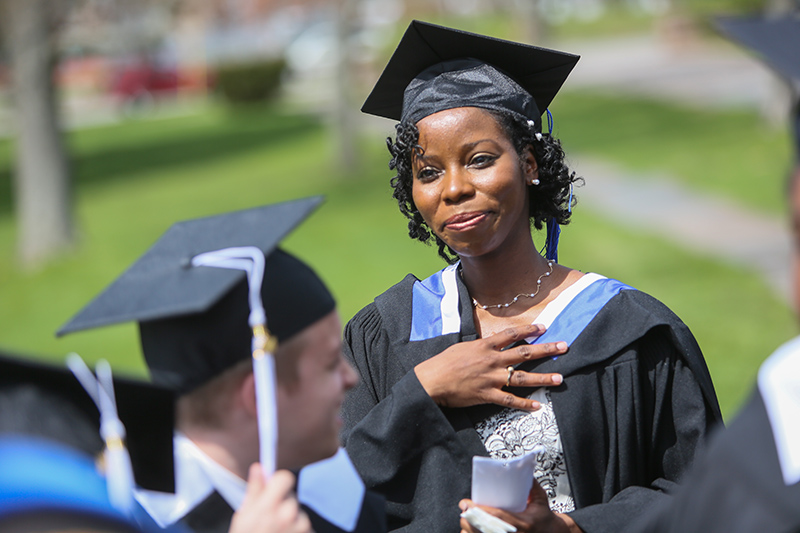 A student is touched by the Convocation experience