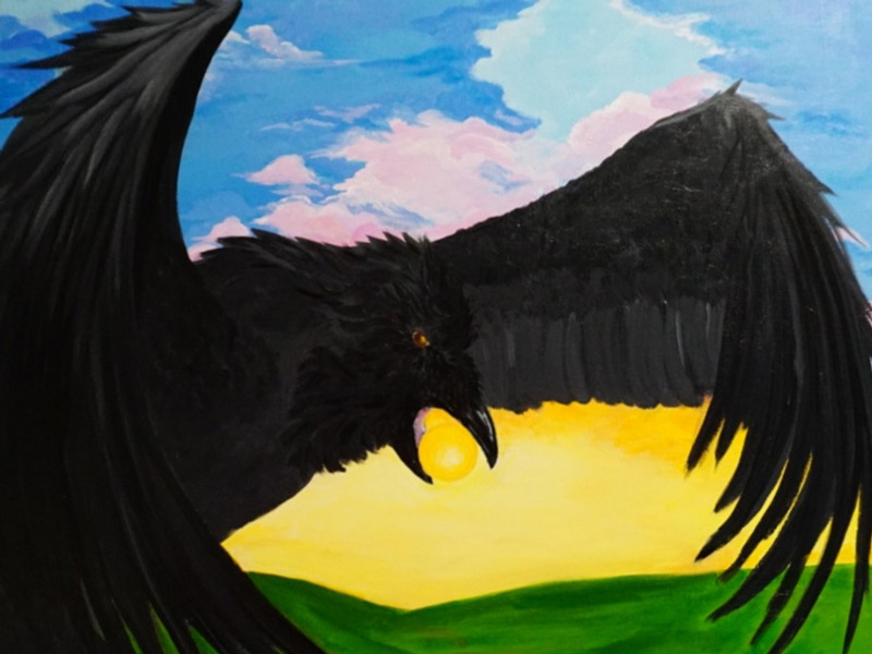 “The Raven into Dawn” (working title), acrylic on gallery canvas by Lena Gallant