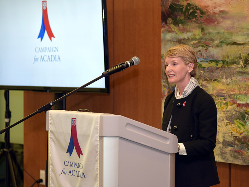 Dr. Peter Ricketts addresses the audience from a podium at a Campaign for Acadia event