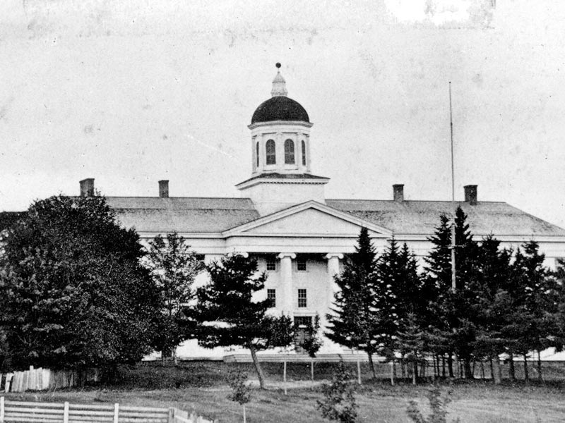 An old photograph of one of the historic previous incarnations of the University Hall building.